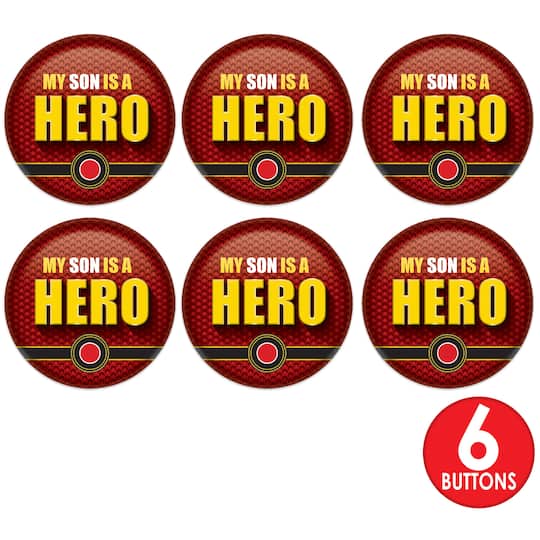 Beistle 2" Red & Yellow My Son Is A Hero Buttons, 6ct.